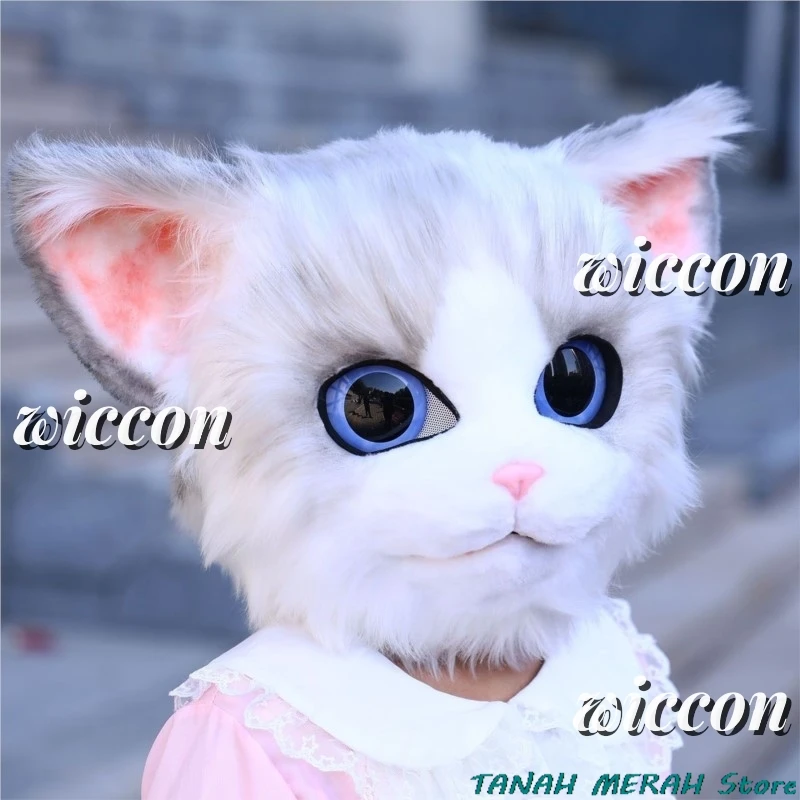 Косплей Костюм Аниме Персидский Кот Меховой Голова Пушистая Маска Комплект