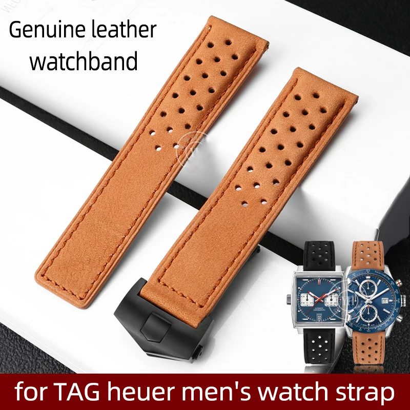 

20mm 22mm Genuine leather watchband for TAG heuer men's watch strap with folding buckle Carbon fiber pattern cow leathr Band
