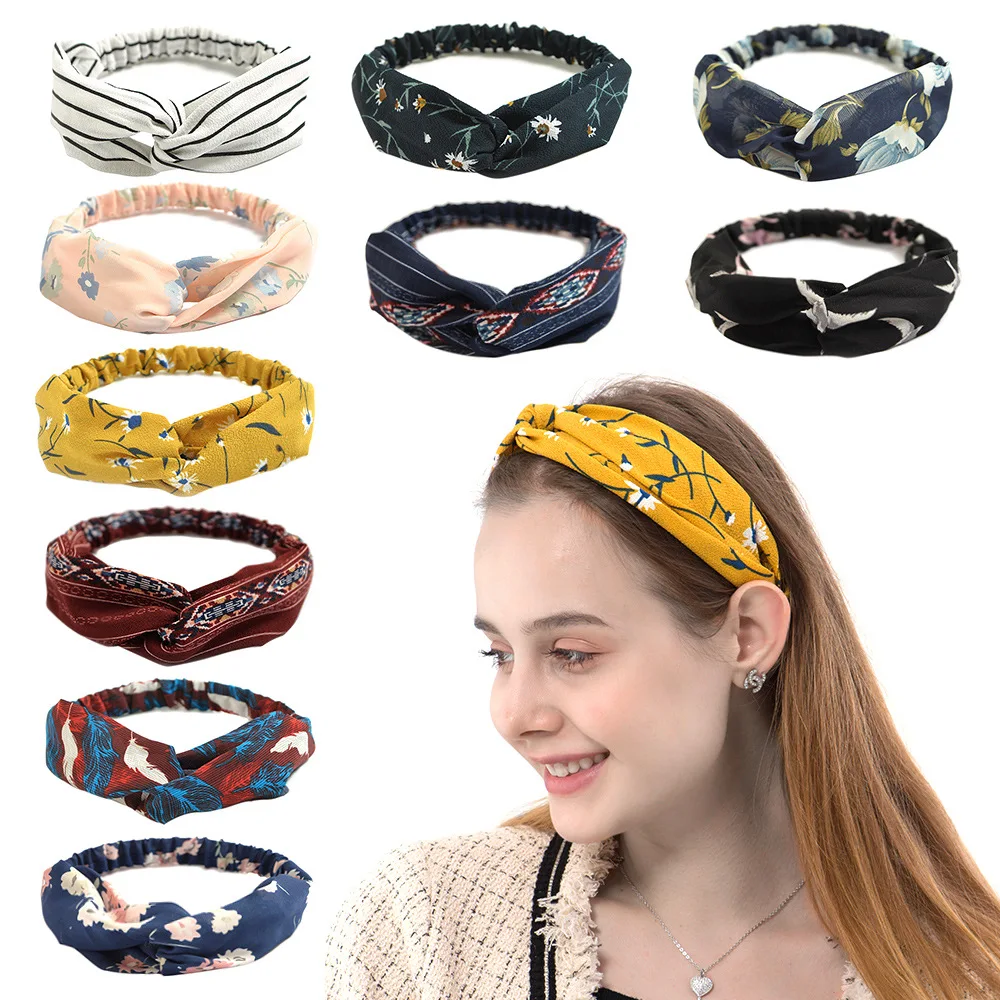 

Fashion WomenFloral Headband Hair Accessories Leopard Cross Knotted Bow Chiffon Hair Band Girls Headdress Ladies Hoop Headwear