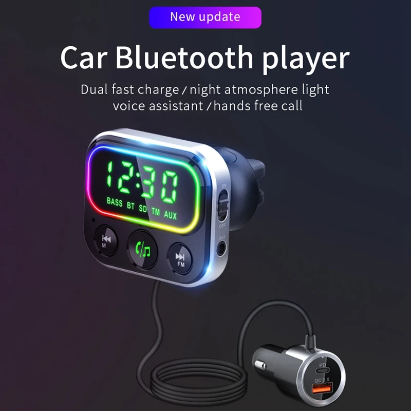 

FM Transmitter Bluetooth 5.0 Bluetooth Car Radio Transmitter Handsfree Car Kit QC3.0 USB Carcharger Support TF AUX Input