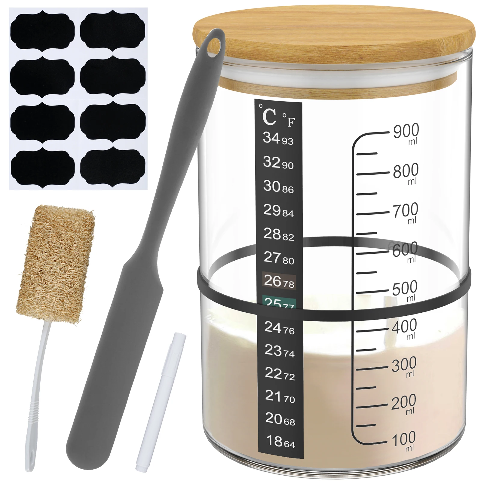 

Sourdough Starter Jar Kit 900ml Sourdough Starter Container Clear Glass Sourdough Starter Cup Wide Mouth with Wooden Lid