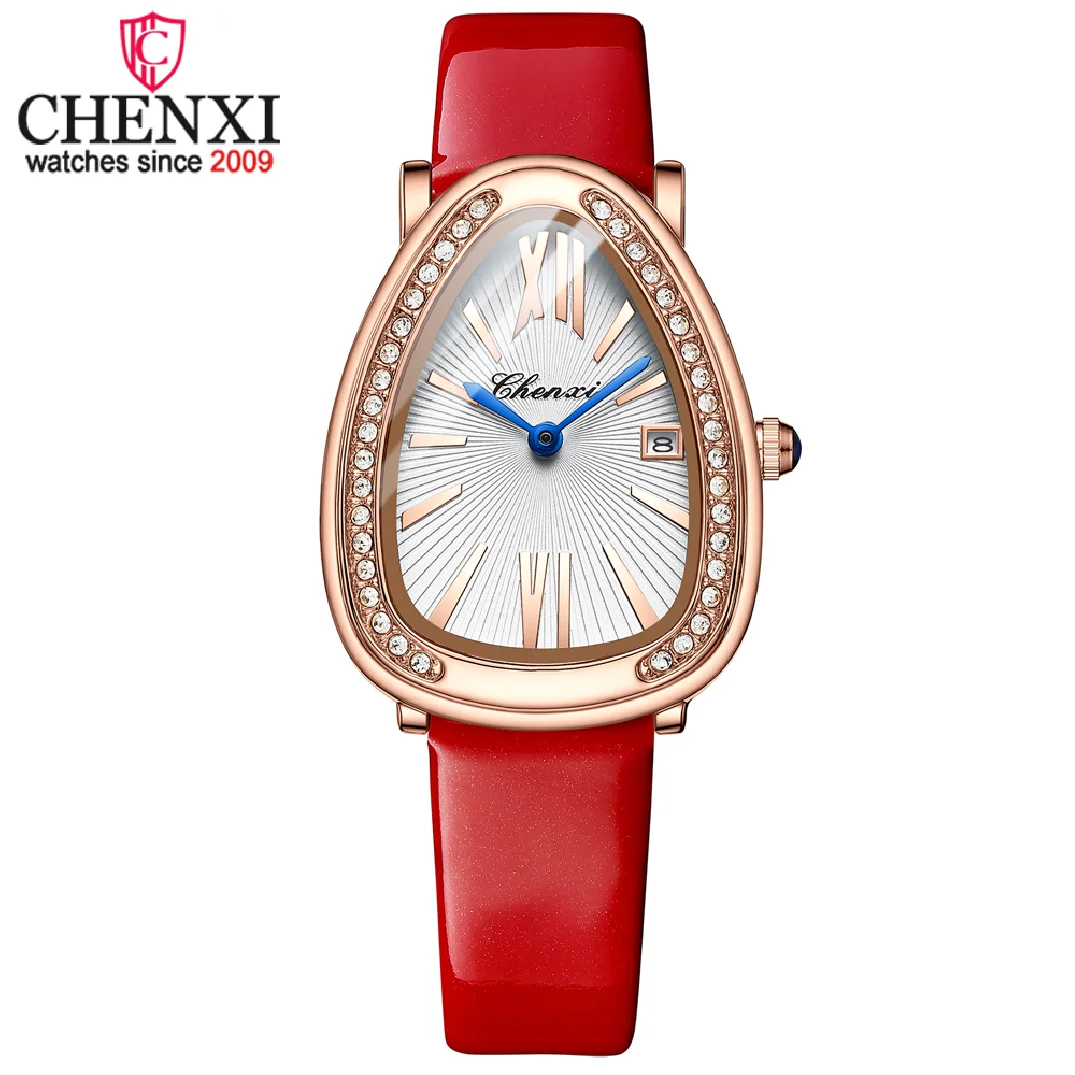 CHENXI Elegant Women Watch Top Luxury Brand Leather Waterproof Wristwatch Rhinestones Ladies Bracelet Dress Quartz Watches