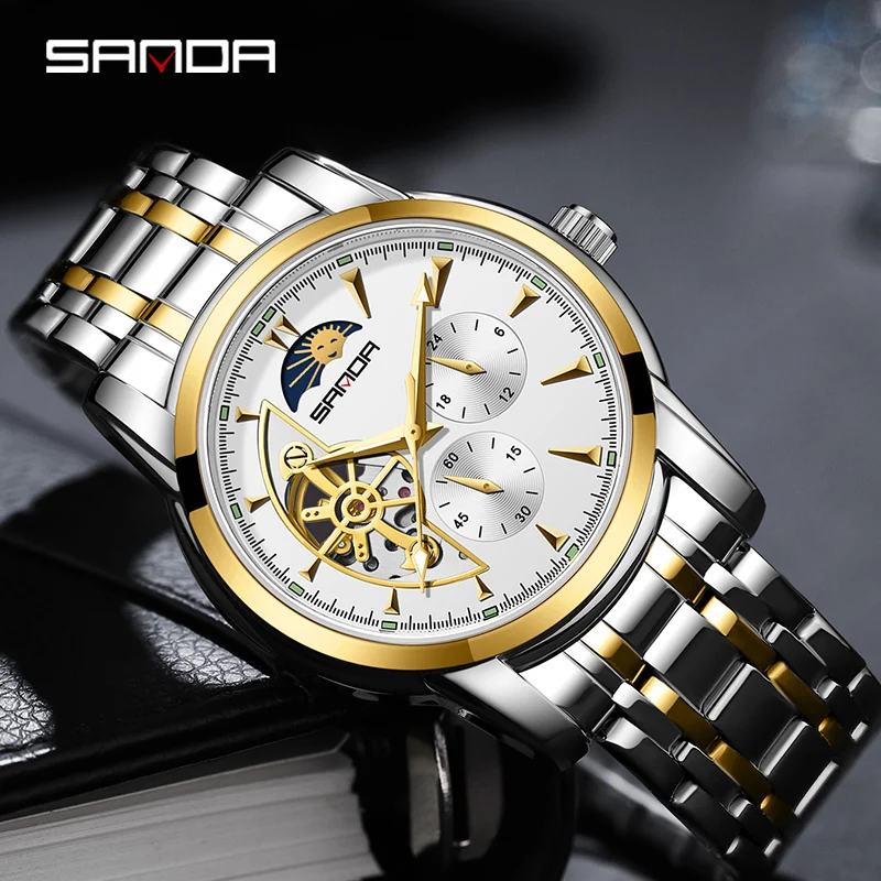 

SANDA Top Brand Men Watches Automatic Mechanical Watch 30M Waterproof Stainless Steel Skeleton Design Watches Reloj de hombre