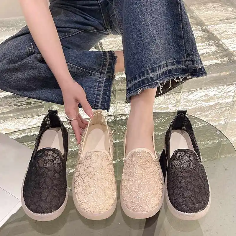 

BCEBYL New Fashion Summer Loafers Hollow Mesh Women's Casual Shoes Flat Loafers Shoes For Women Zapatos Mujer