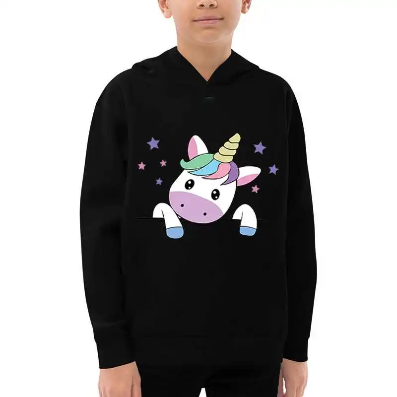 

Rainbow Unicorn Hoodies Cartoon Unicorn Sweatshirt Harajuku Style Classic Fashion 4-14 Years Kids Clothes Casual Boys Pullover