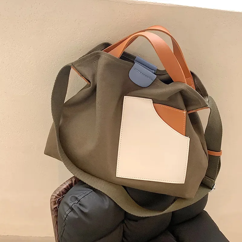 

Large Capacity Canvas Tote Bags for Women 2021 New Contrast Color Bucket Travel Bag Simple Fashion Girl's Shopper Shoulder Totes