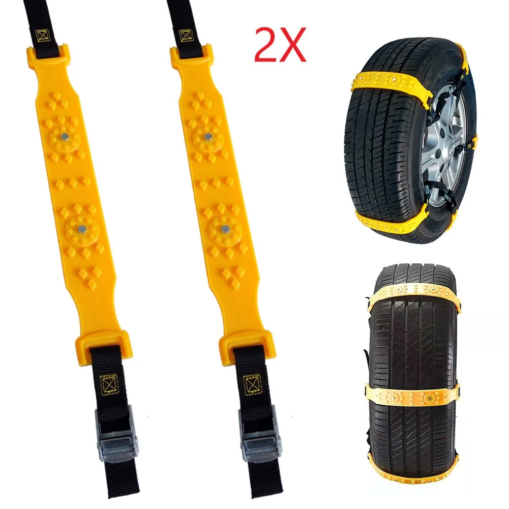 2pcs Car Yellow Snow Chain TPC Fit Car Off-road Tires Anti-skid For Snow And Mud Relief Car Snow Chains Equippments Parts