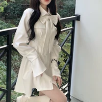 elegant summer autumn y2k bow mini dress women casual long sleeve office ladies slim short dress vintage dress korean 131a