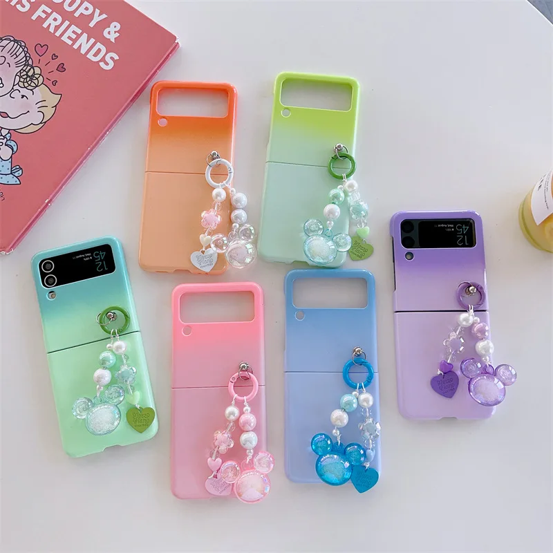 

Gradient Color Mouse Pendant Phone Case for Samsung Galaxy Z Flip 3 Z Flip 4 Hard PC Back Cover for ZFlip3 ZFlip4 Case Shell