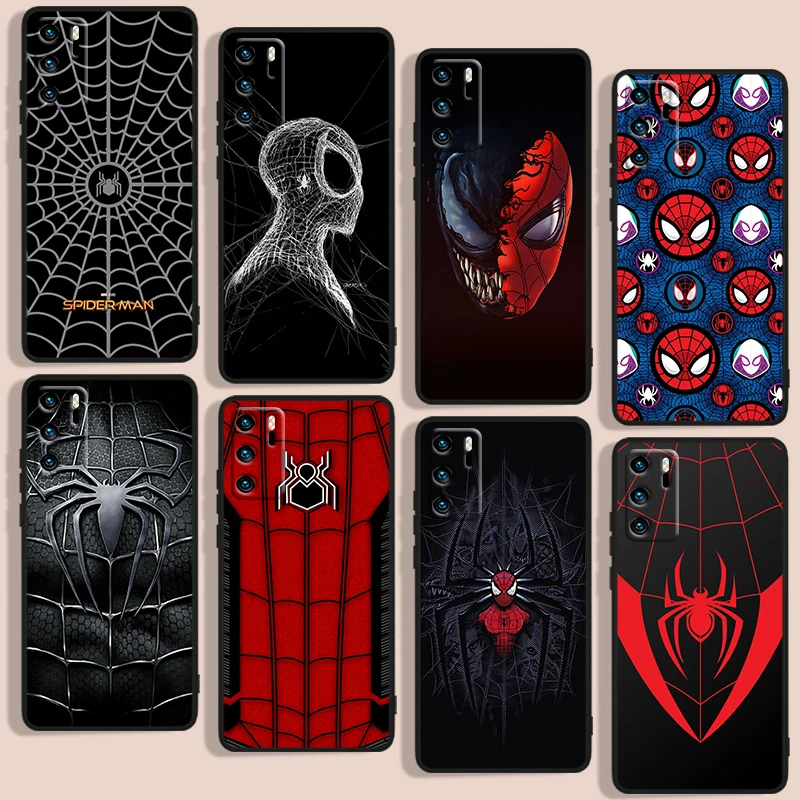 

Marvel Spiderman Logo Phone Case For Huawei P10 P20 P30 P40 P50 Lite Pro 2019 Plus Lite E 5G Black luxury Silicone Back Soft