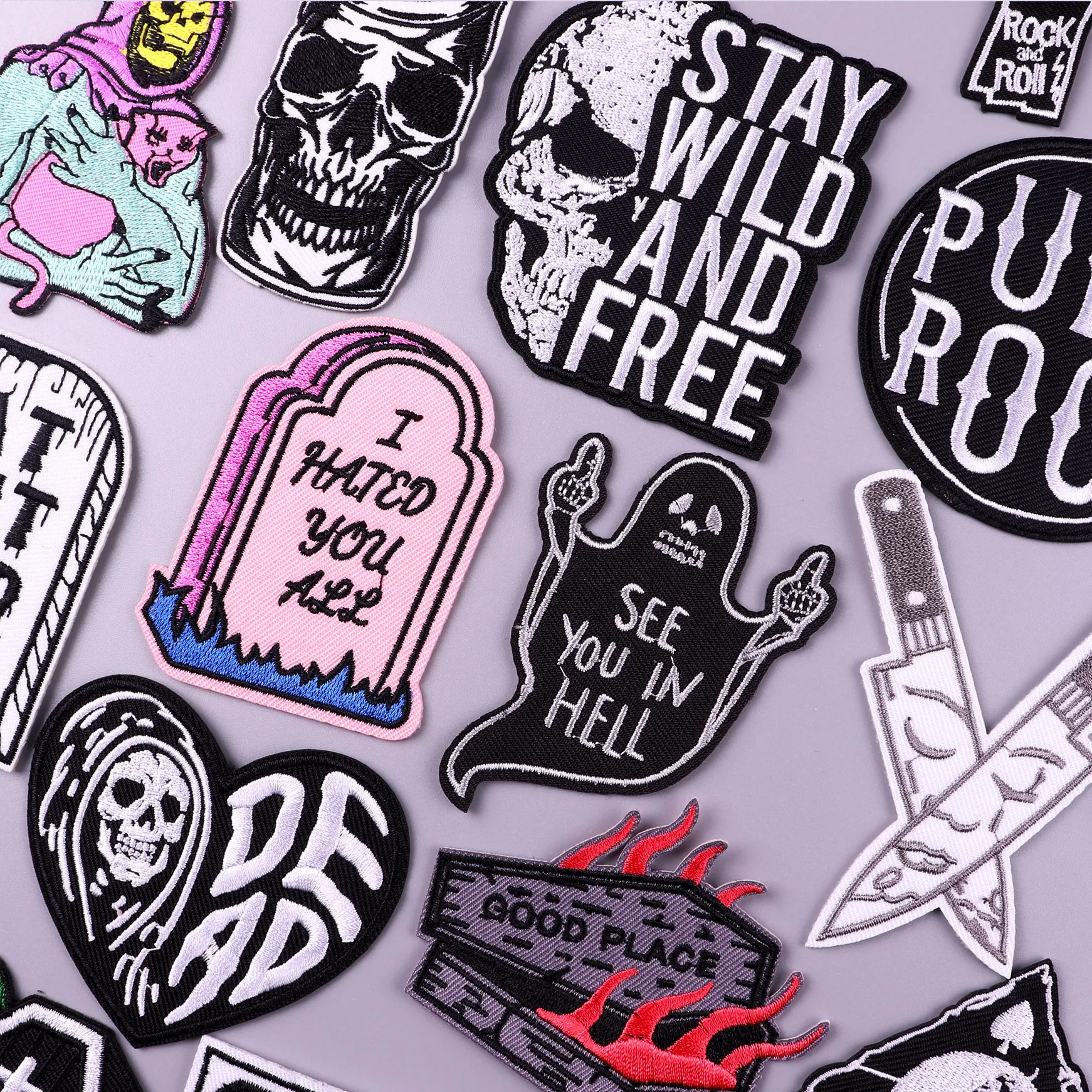 

Punk Skull Ghost Embroidered Patches For Clothing Thermoadhesive Patches On Clothes Letter Patch Iron On Clothes Stickers Badge