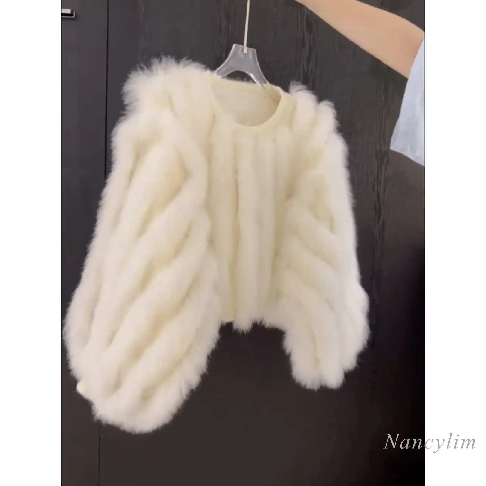 2022 Autumn and Winter Faux Fox Fur Splicing Sweater for Women New Design Korean Style Pullover Short Fur Pull Femme Solid Color