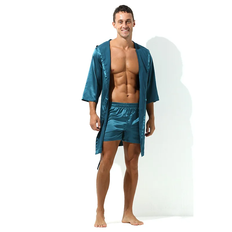 Men Pajamas Sexy Underwear Sleep Tops Unisex Bathrobe Home Wear Casual Loose Thin Silky Hooded Frenulum Sleepwear Kimono