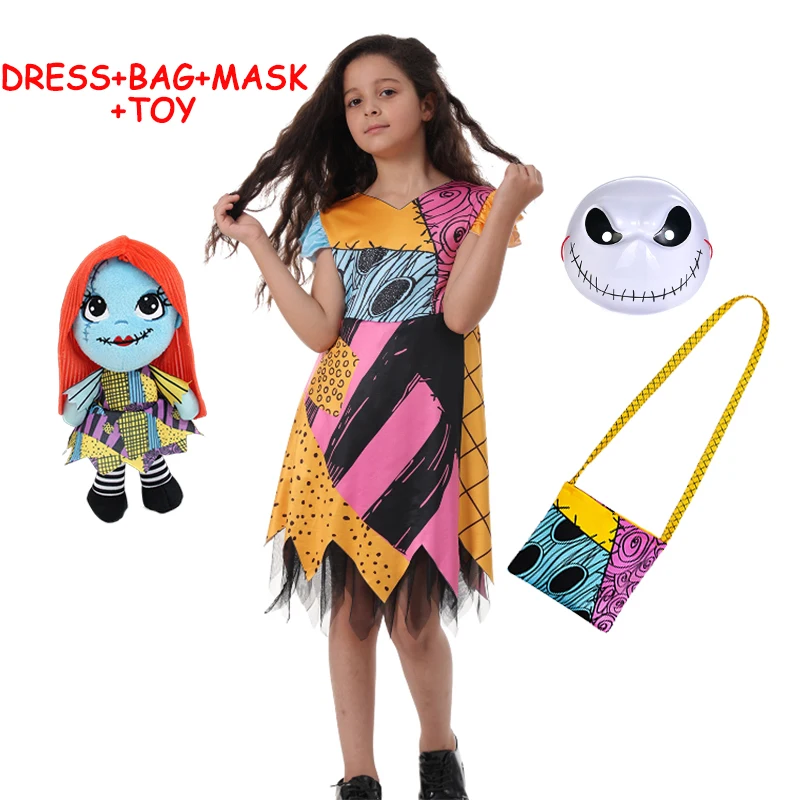 2024 детский Косплей-костюм Салли Джек Кошмар перед Рождеством на Хэллоуин платья