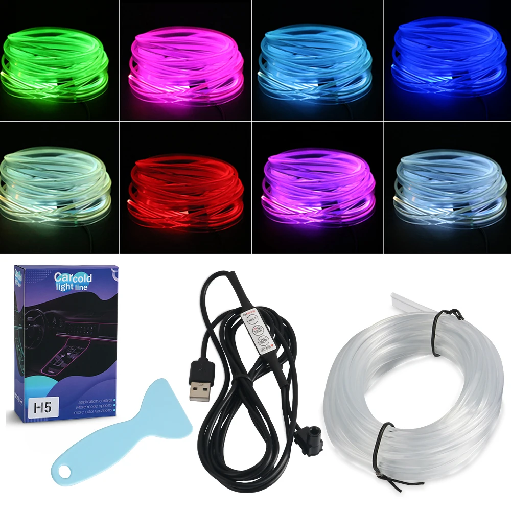 Neon Car LED Interior Lights RGB Ambient Light Fiber Optic Kit with Switch Controller Atmosphere Decorative Lamp Multiple Colors
