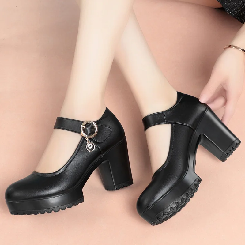 

Женские нескользящие Туфли Мэри Джейн, мягкие кожаные туфли на платформе, туфли на высоком блочном каблуке для офиса и работы, танцев, 2023