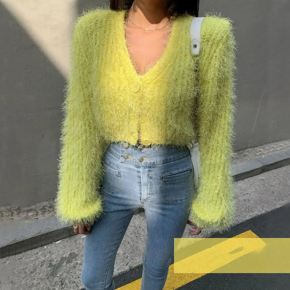 

Women's Knitted Cardigan Sweater Furry Single-breasted Casual Thin Women's Long-sleeved Cardigan Sweater Section B1a2