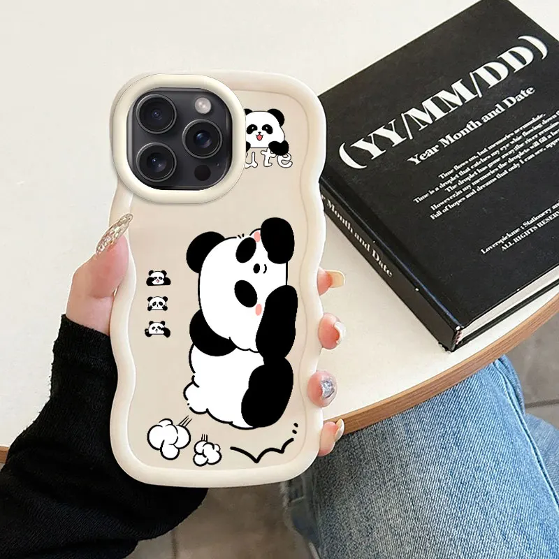 Модный чехол для телефона Panda Macalong iPhone XR 11 12 13 14 15 PRO MAX PLUS мягкий с волнистыми
