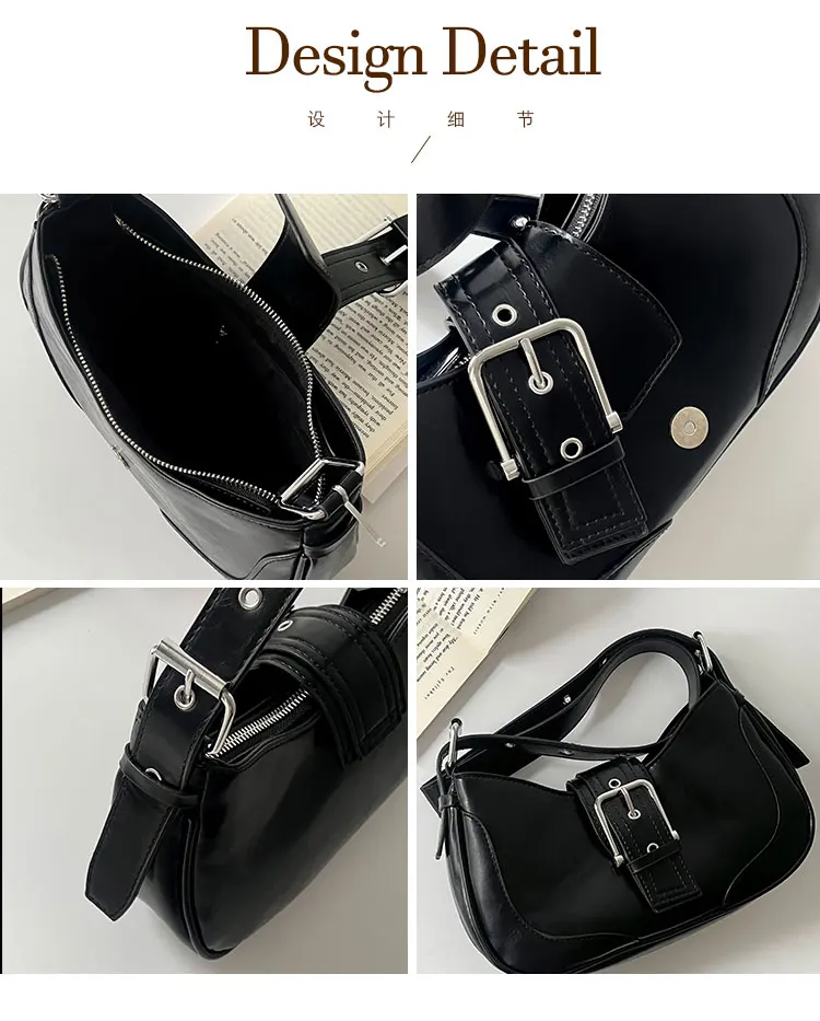 Fashion Shoulder Bag for Women PU Leather Black Simple Underarm Bag 2023 Luxury Designer Purses and Handbags Ladies Hand Bags