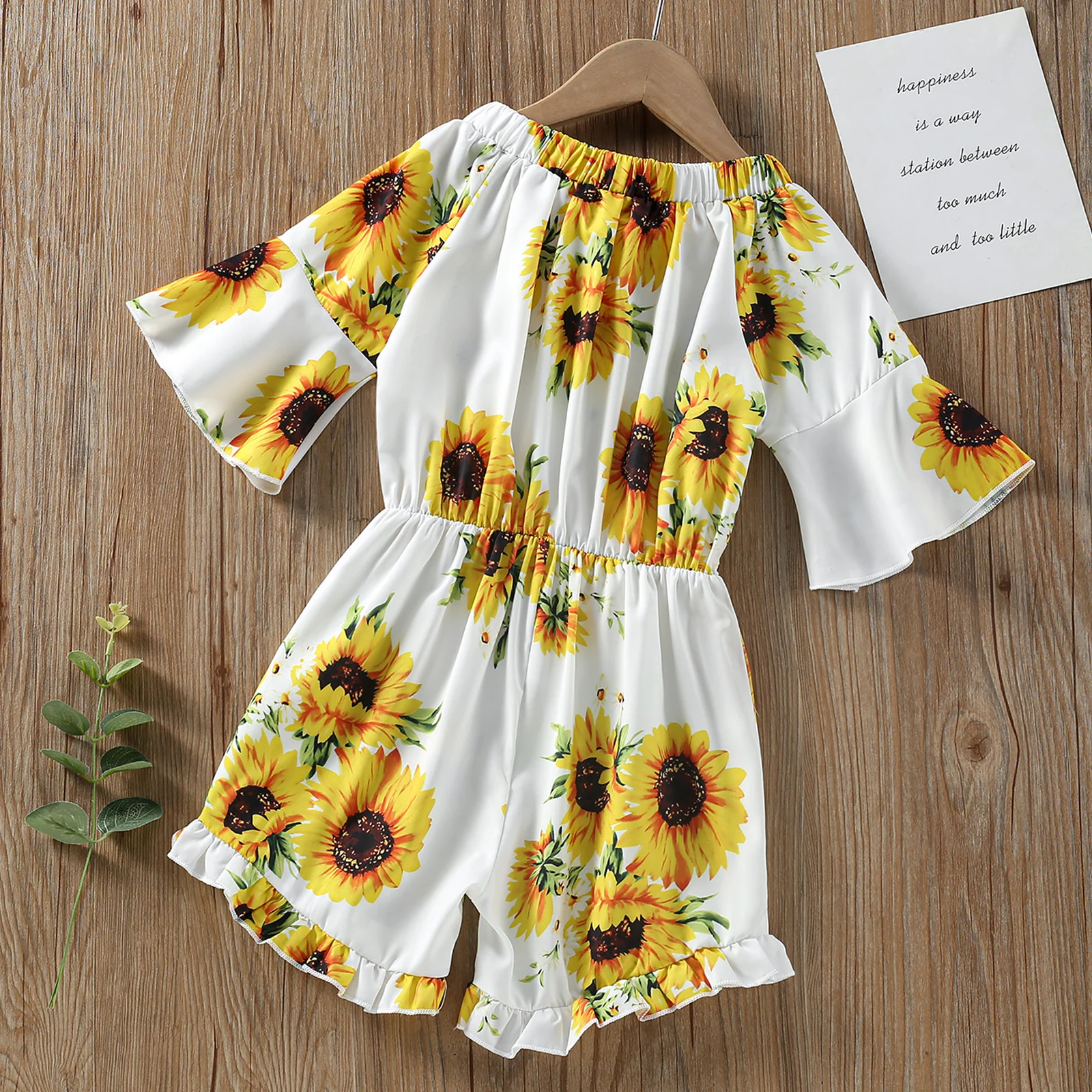 

Infant Kids Baby Girls Casual Summer Jumpsuit, Boat Neck Half Sleeves Sunflower Print Playsuit, 3-8 Years