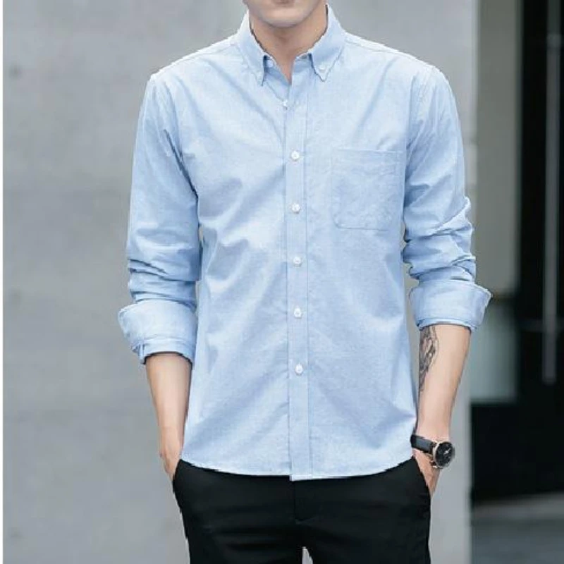 Men Dress Shirt Oxford Shirt Autumn Simple Long Sleeved Plain Shirt Men's Business Slim Casual White Shirts for Men Clothing