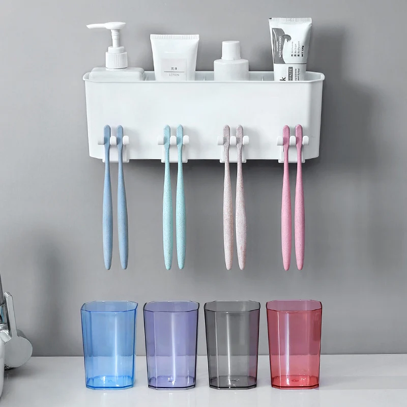 

Wall Mounted Toothbrush Holder Punch-free Toilet Mouthwash Cup Tooth Cup Storage Box Toothbrush Rack For Kitchen Organizer