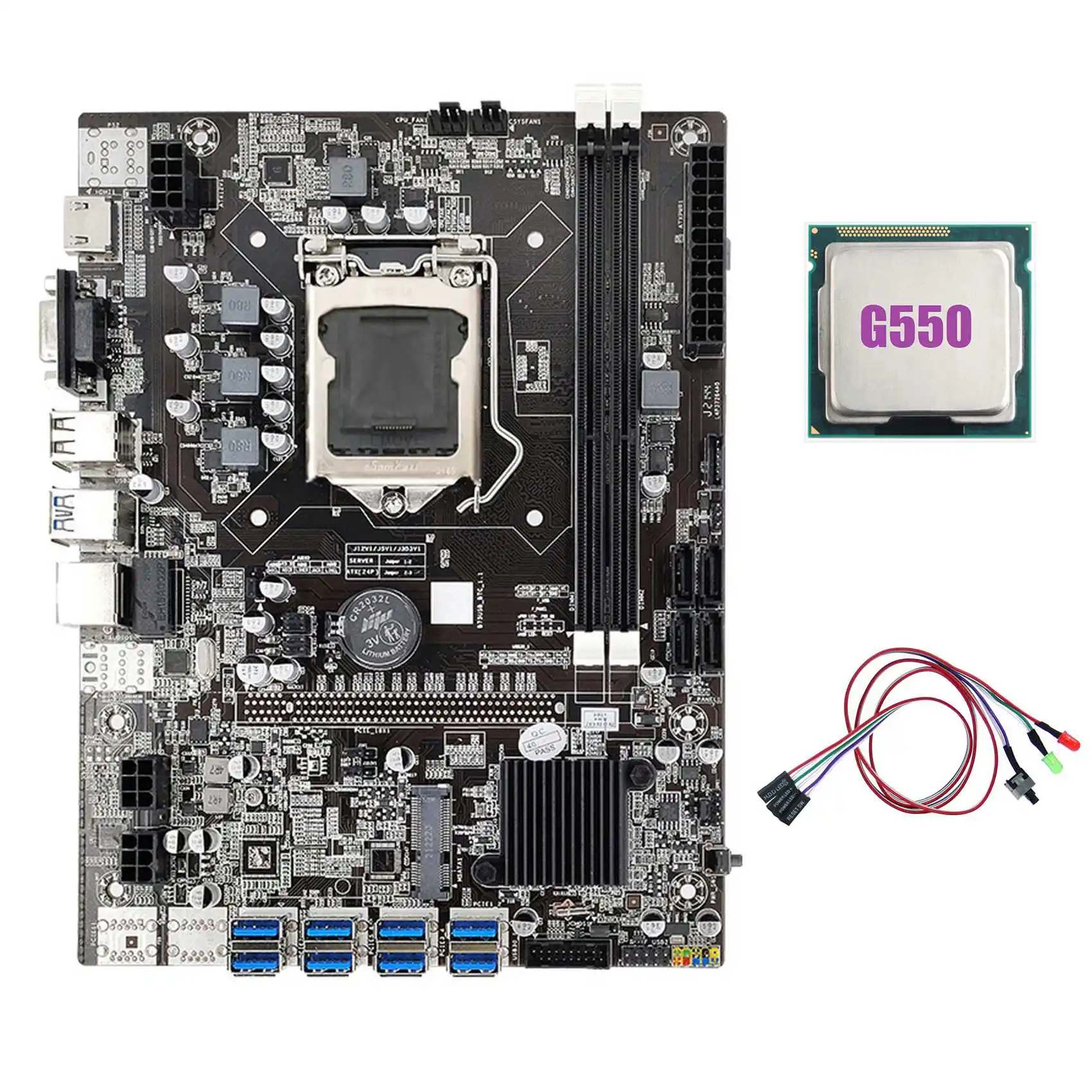 

B75 ETH Mining Motherboard 8XPCIE USB Adapter+G550 CPU+Switch Cable with Light LGA1155 DDR3 B75 USB Miner Motherboard