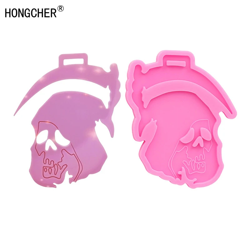 

Блестящий Мрачный Жнец, Череп, искусственная силиконовая форма, блестящая полимерная глина, рукоделие, Череп, ювелирные изделия, брелок, эпоксидная зерна