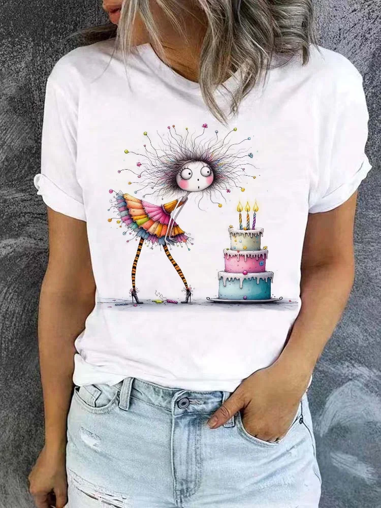 Милая модная футболка для девочек модный топ женская с новогодним узором одежда