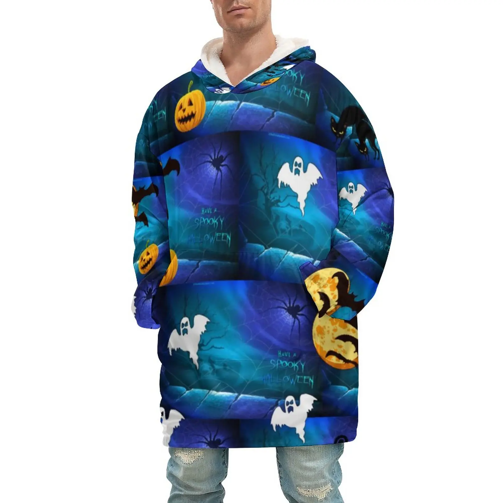 

Черное одеяло с принтом летучих мышей, пушистое толстое мужское одеяло с капюшоном для Хэллоуина и пикника, s-одеяло, рубашка с карманом