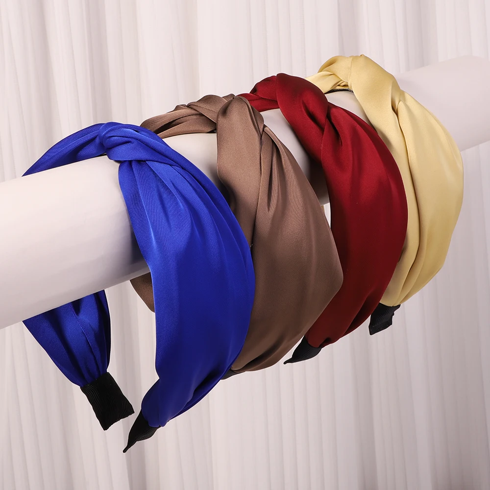 

2022 Fashion Satin Solid Color Hair Bands For Women Girls Knotted Hair Hoop Hairbands Bowknot Headband Headwear Hair Accessories