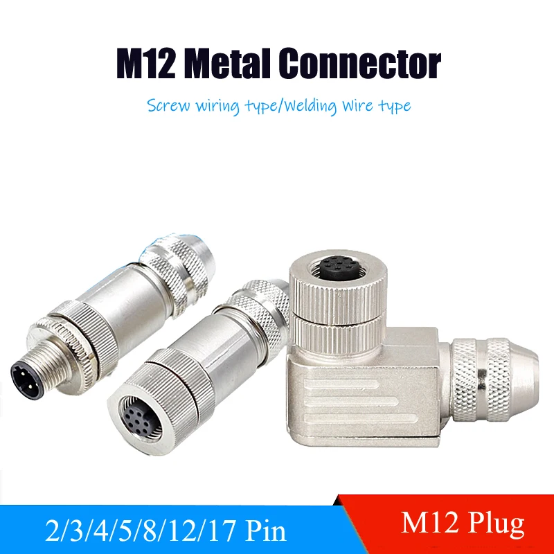 

M12 Metal Assembled Aviation Plug Waterproof Male Female 3 4 5 8 12 17 Pin Connector Right Angle Elbow IP67 PG7/PG9 Connectors