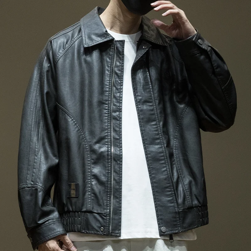 PU Leather Outerwear Men's Spring and Autumn American vintage Short Leather jacket Fashion Brand Pu Shuai Lapel...