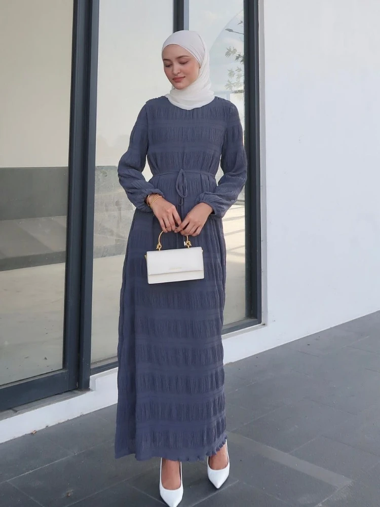 Muslim Dress Women Middle Eastern New Malay Solid Color Long Dress Chiffon Pleated Dress Robe Elegante Femme Abaya Open Abaya