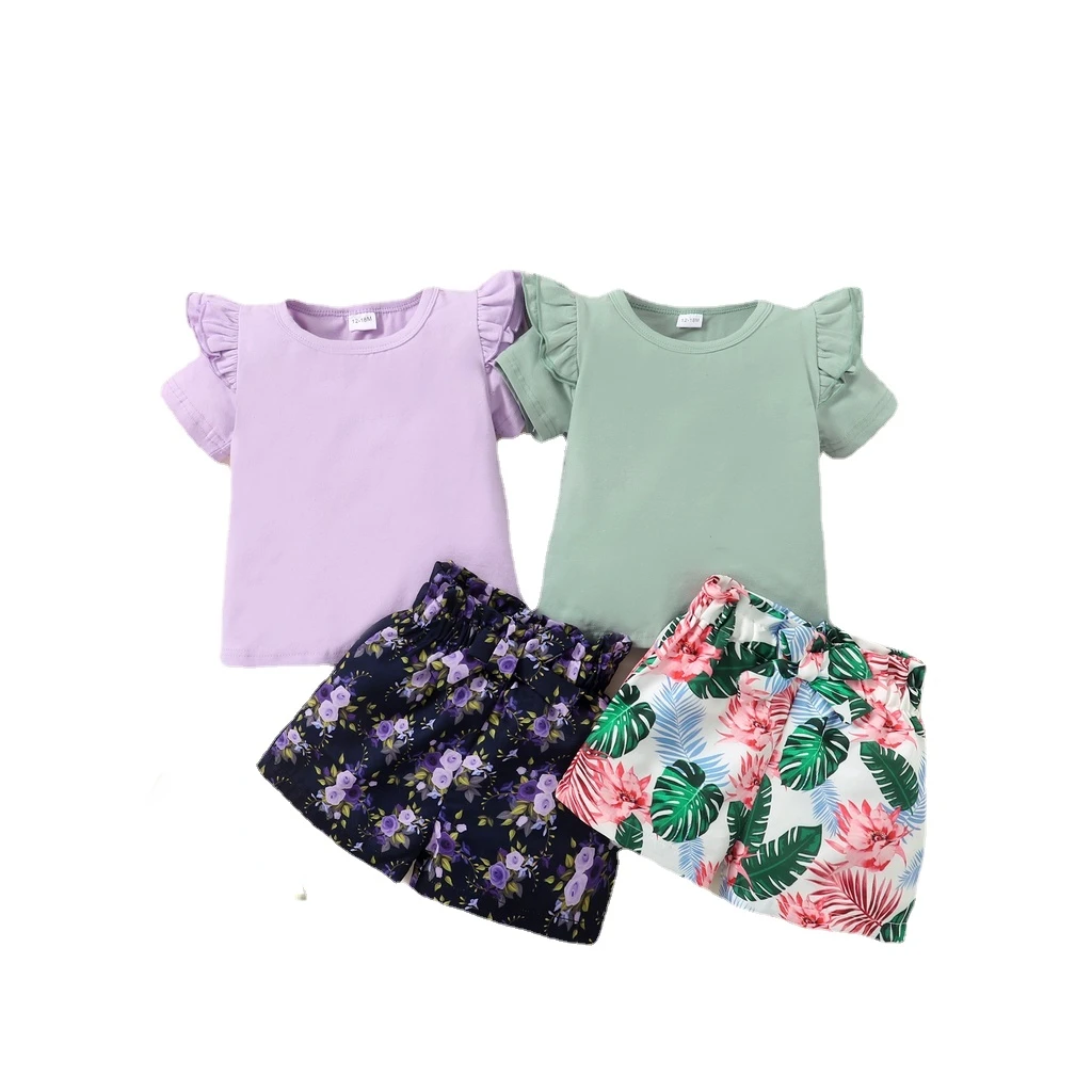 

1-5Years Kids Baby Girl Clothes Set Short Sleeve T-shirts Top + Flowers Shorts with Headband Fashion Summer Lovely 3Pcs Outfit