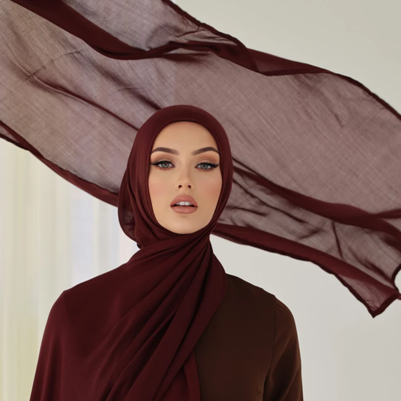 100% вискоза шарф с двойными швами хиджаб Femme однотонная длинная шаль