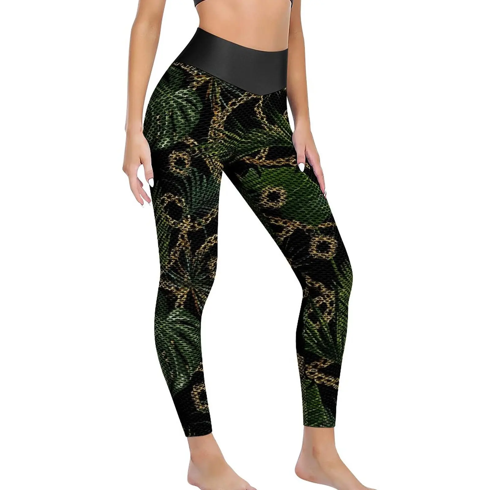 Baroque Print Yoga Pants Sexy Tropical Palm Leaves Pattern Leggings Push Up Fitness Leggins Lady Aesthetic Stretch Sports Tights