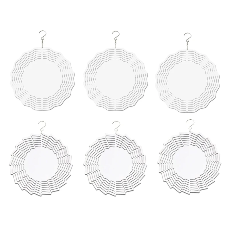 

6Piece 8 Inch 3D Wind Spinner White Hanging Sublimation Wind Spinners For Garden Indoor Outdoor Window Decor Patio Deck Displays