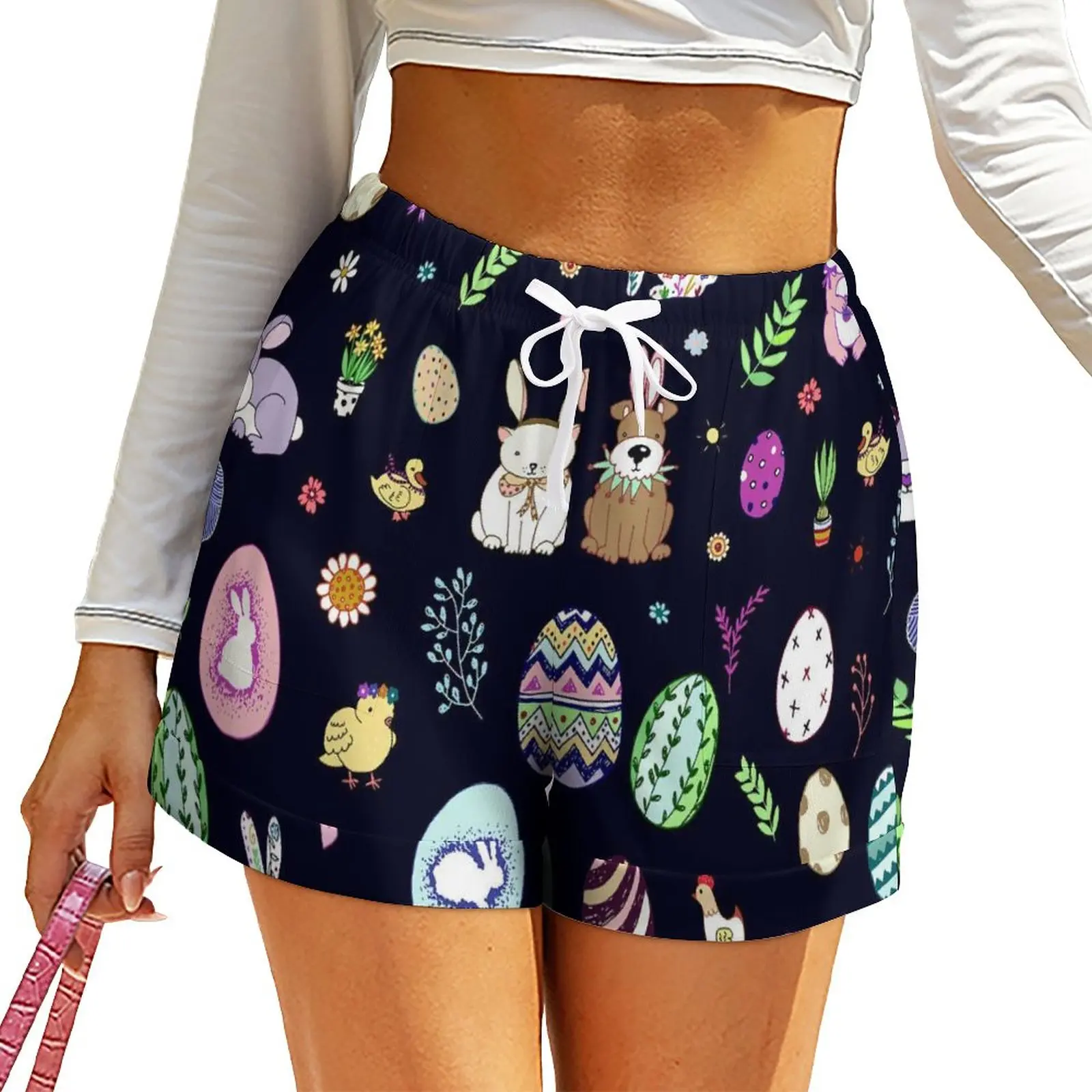 

Happy Easter Shorts Eggs Bunnies Floral Animal Print Oversized Streetwear Shorts High Waist Sexy Short Pants Y2k Pockets Bottoms