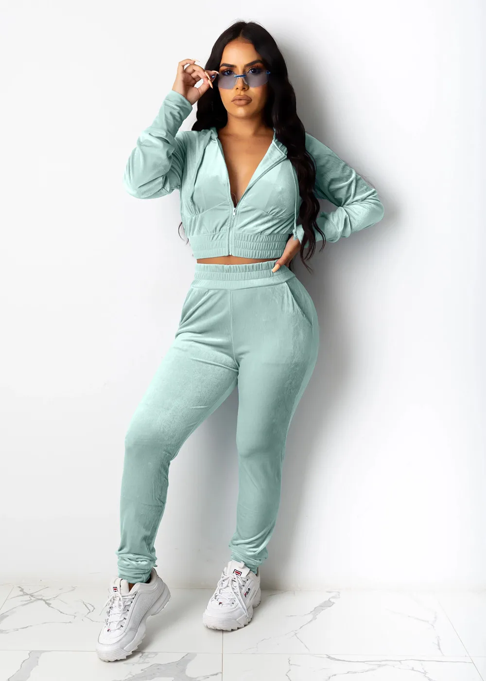 Женский велюровый спортивный костюм весенняя куртка с капюшоном и брюки