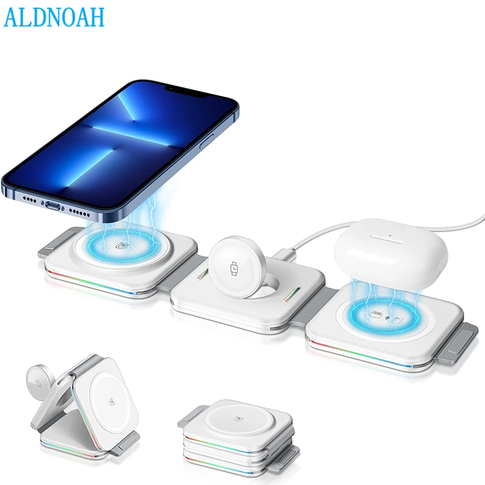 

Fast Wireless Charger Pad 3 in 1 Foldable Magnetic Charging Station for iPhone 14 13 12 Pro Max Mini Plus Apple iWatch 8 Airpods