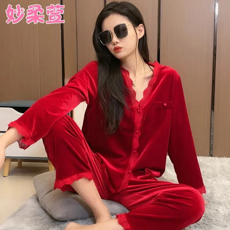Женская одежда для сна на весну и осень новый комплект с длинным рукавом из