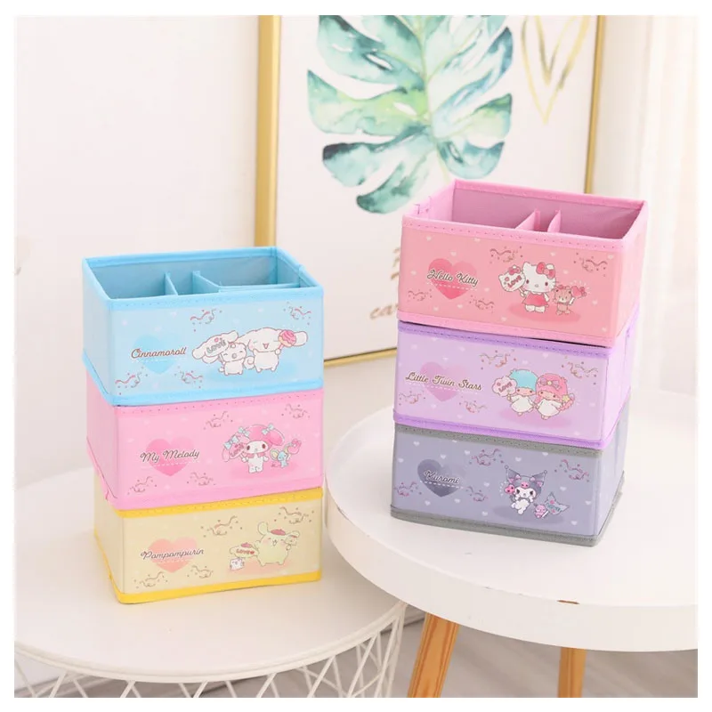 

Sanrioed Cartoon Kawaii Kt Cat My Melody Kuromi Cinnamoroll Purin Dog Desktop Sundries Storage Box Anime Foldable Sorting Basket