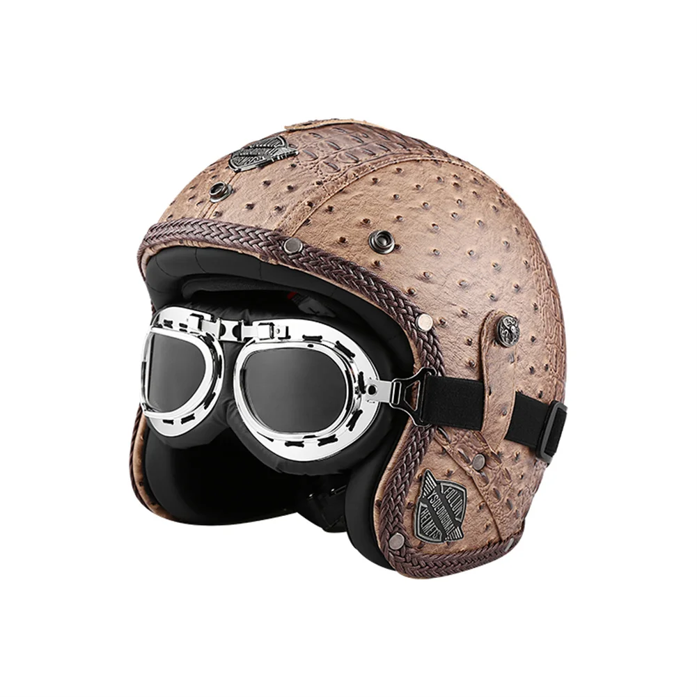 

Leather Open Face Motorcycle Helmet Vintage Chopper Casco Moto Vespa Motorbike Retro Casque Capacete De Moto Masculino DOT ECE