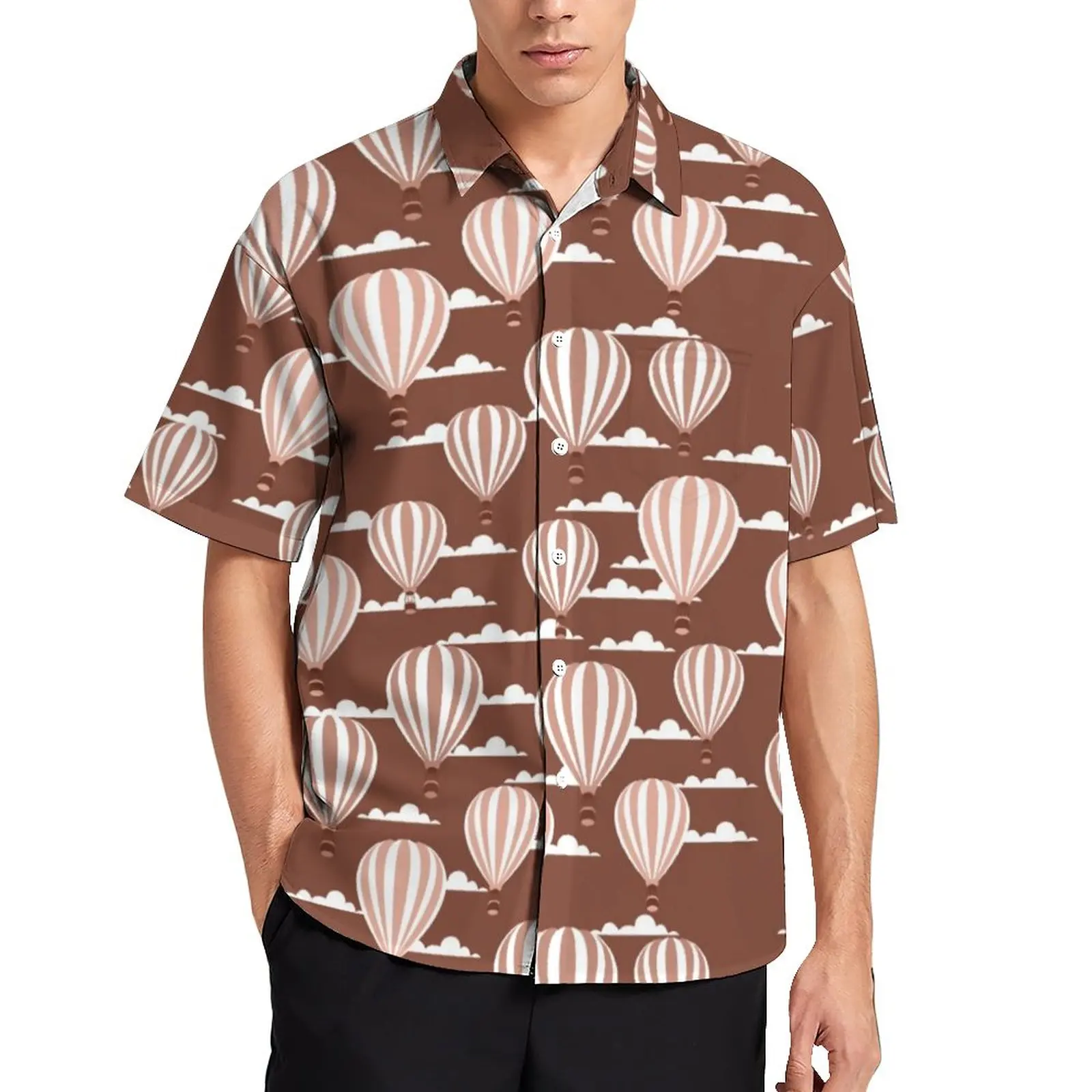 

Hot Air Balloon Blouses Cloud Print Casual Shirts Hawaiian Short Sleeve Design Trending Oversize Beach Shirt Birthday Present