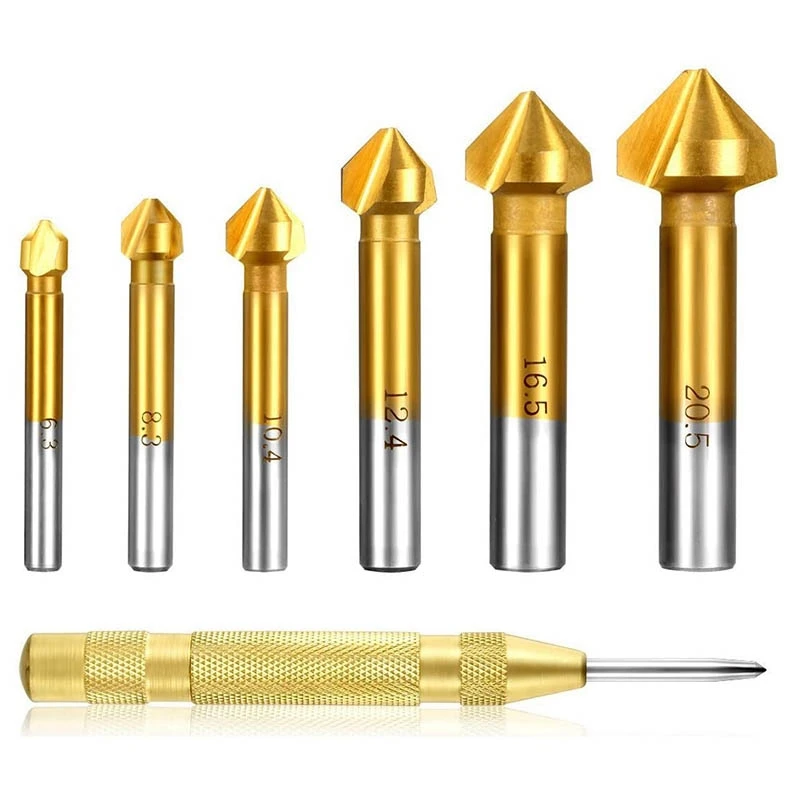 

7-Piece 90° Countersink Set HSS Countersink Set, Titanium Coating, Diameter 6.3 - 20.5 Mm Countersink Drill