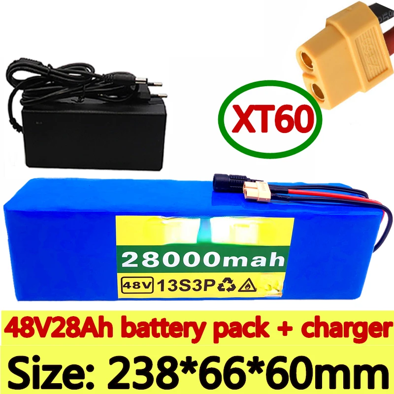 

Новинка 2022, аккумулятор 48 В 13s3p 28 Ач, аккумулятор высокой мощности 1000 Вт для электровелосипеда, электрического велосипеда BMS с разъемом xt60 + з...