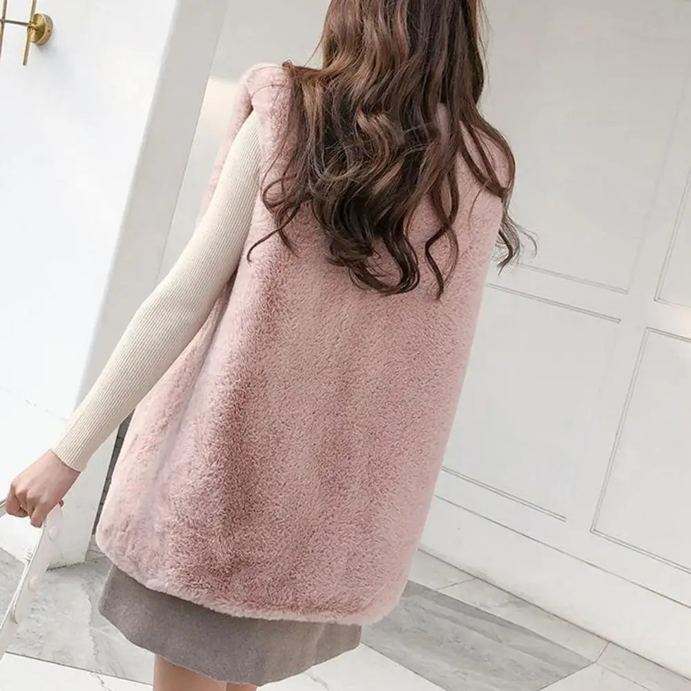 

Chic Ladies Vest Washable Women Sleeveless Jacket Mid Length Coldproof Open Stitch Waistcoat Streetwear