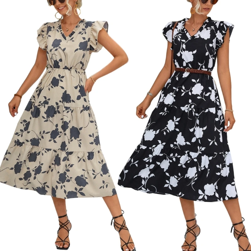 

Модное Платье макси с V-образным вырезом и цветочным принтом, женская одежда, летние платья P8DB