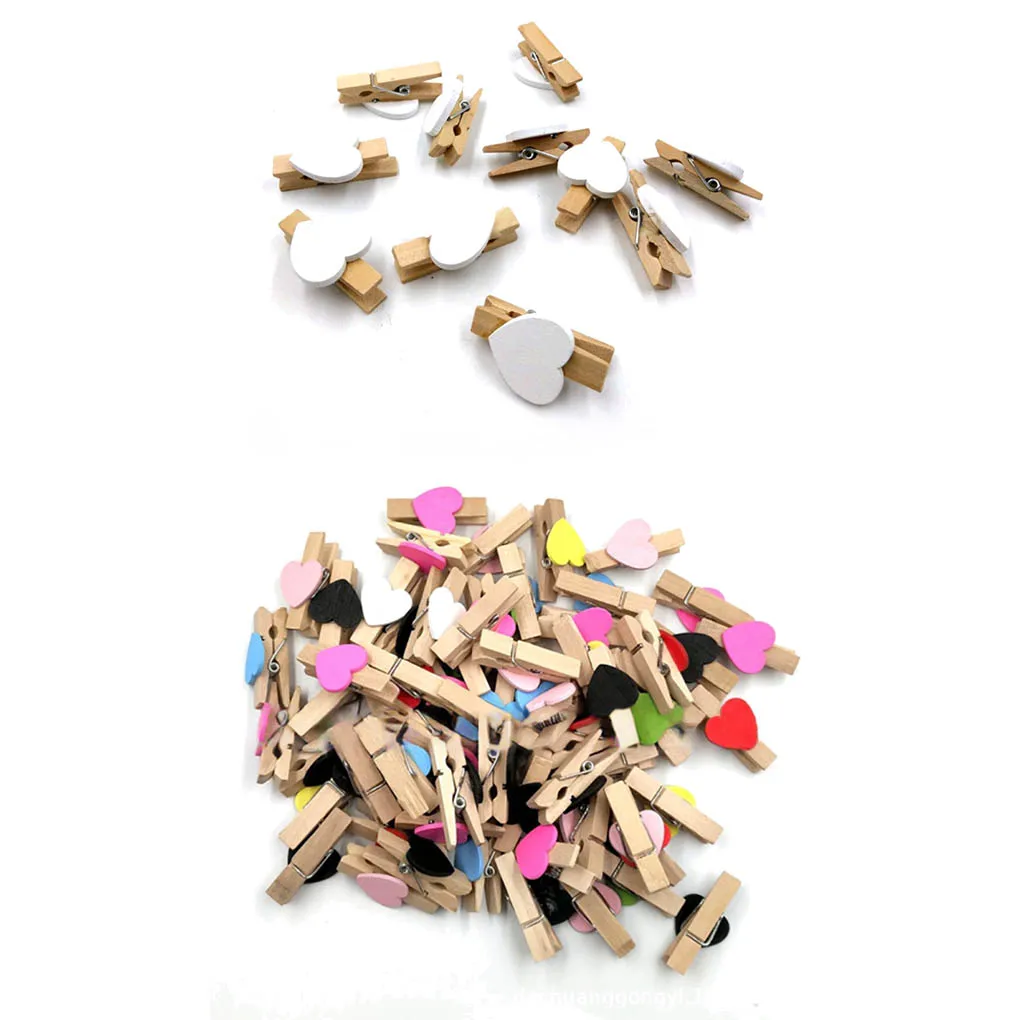 

100 Pieces Heart Wood Clips Romantic Style Photos Socks Clothespin DIY Crafts Message Pegs New Year Wedding White